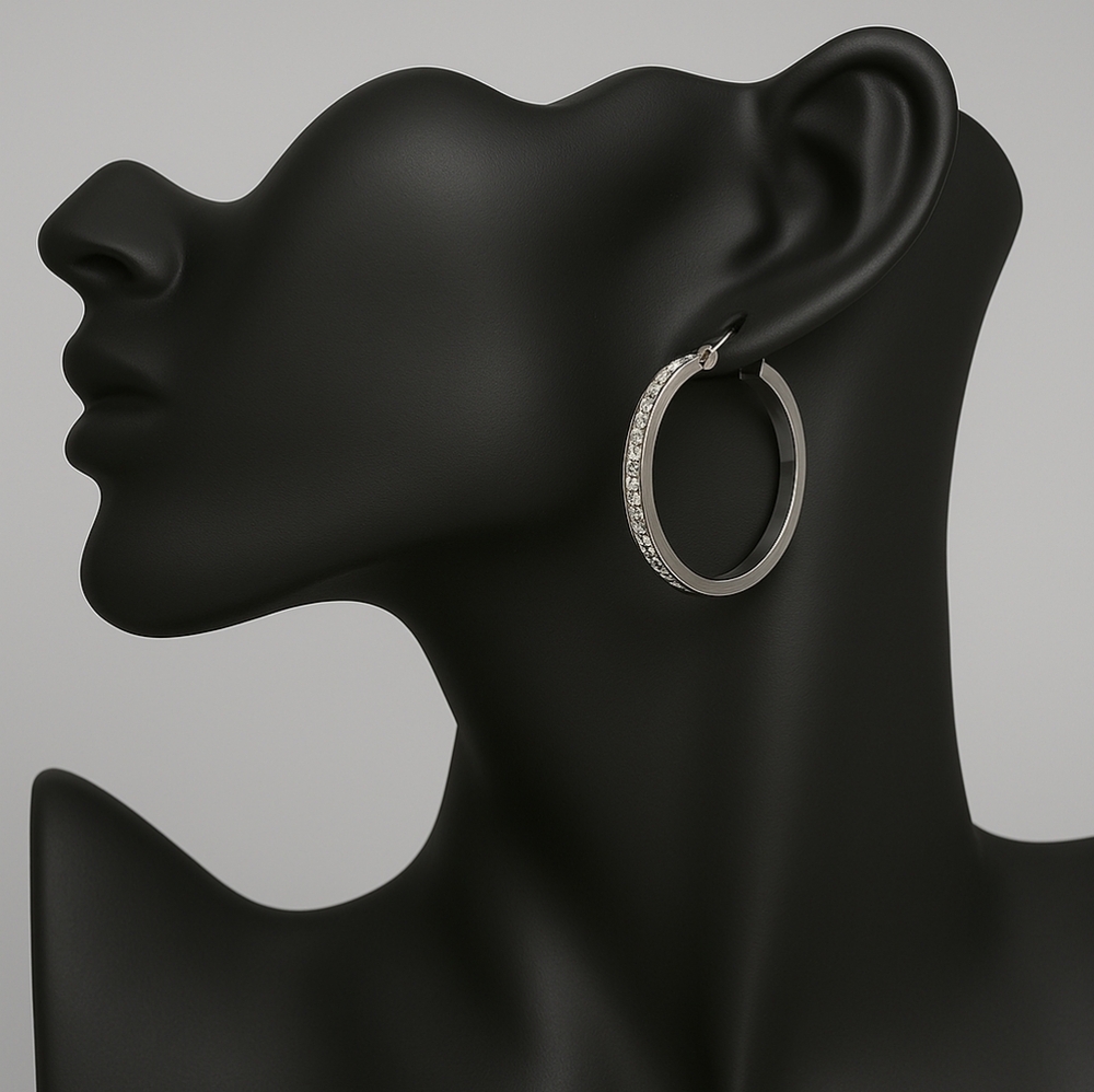 INC Silver-Tone Crystal Hoop Earrings – Sparkling Women’s Fashion Jewelry